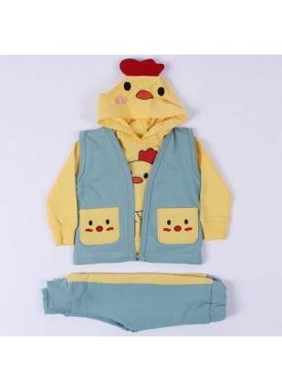Unisex Yellow Green Chick Vest Hooded 3-Pack Set